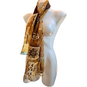 Vintage City Silk Company Chic Chiffon Brown and Tan Scarf